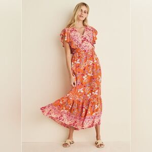 Floral Orange Maxi Vacation Dress Size M